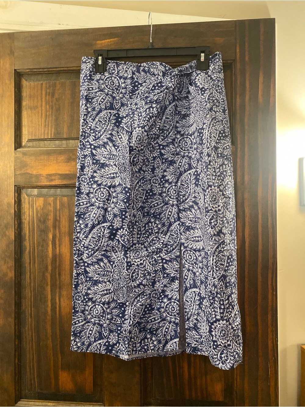 Madewell Navy and White Printed Midi Skirt